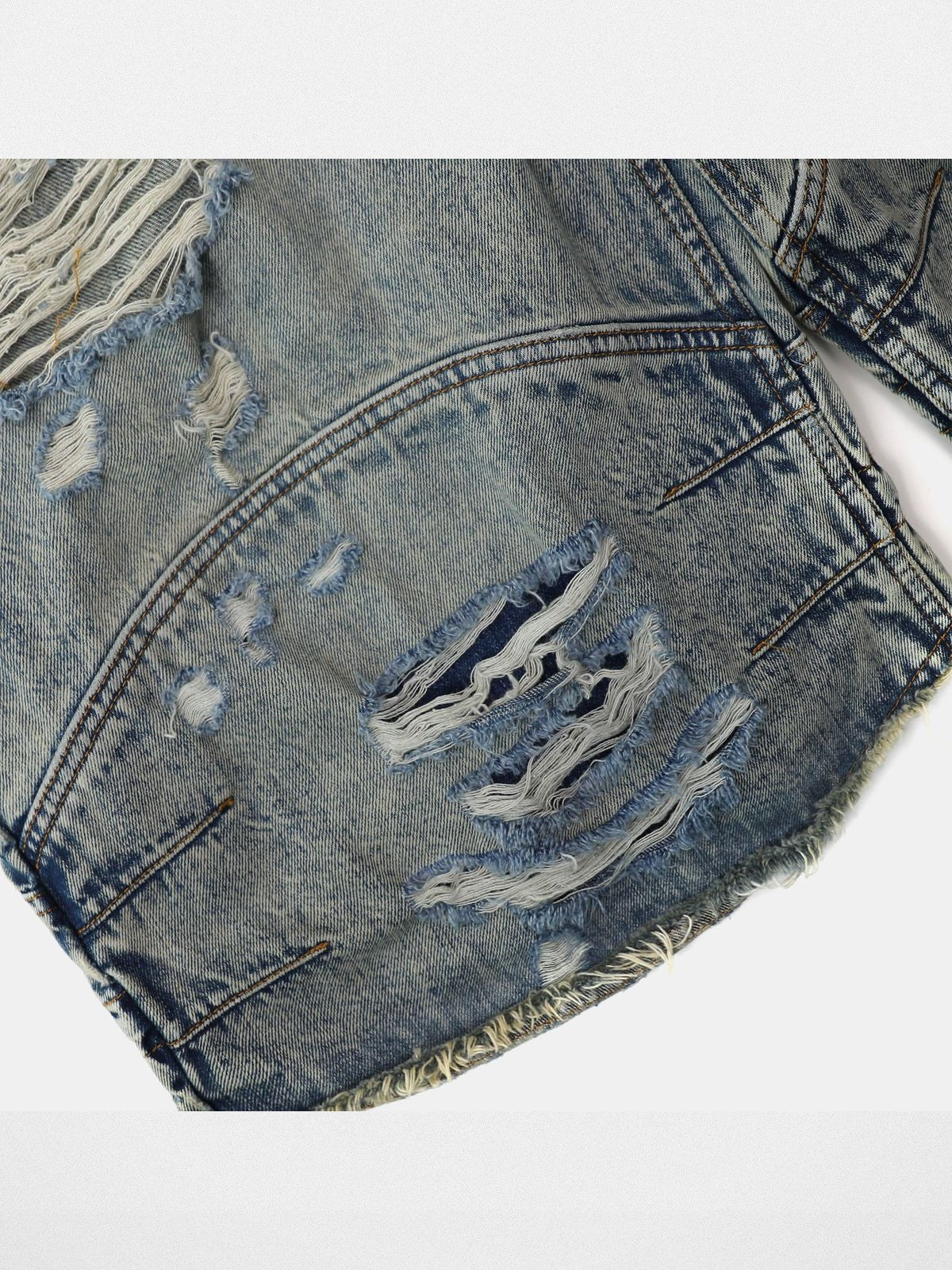 BADSEED Star Patch Denim Bermuda Shorts in Light Blue - Detail