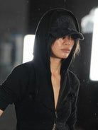 MASONPRINCE Distressed Metal Accent Baseball Cap in Black - On Model