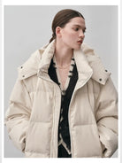 NANS Corduroy Texture Down Puffer Jacket in White - On Model