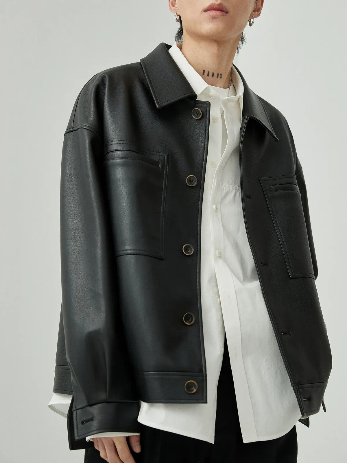 NANS Soft Faux Leather Jacket in Black - On Model