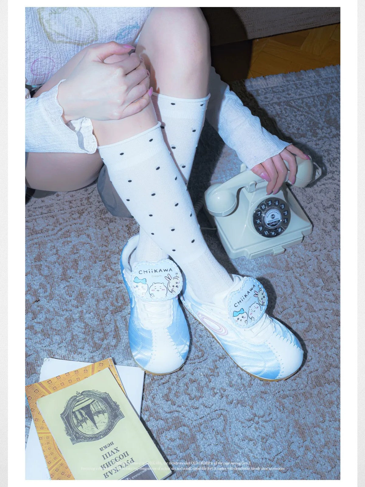 OLD ORDER Chiikawa Retro Football Sneakers in Blue - On Model