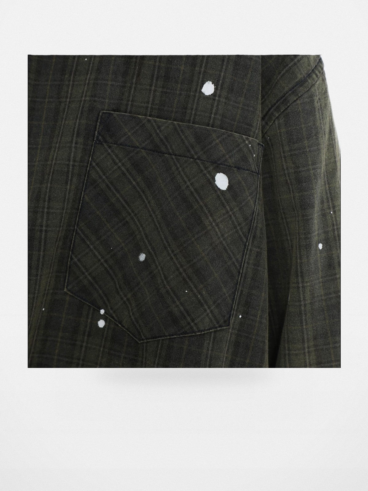MASONPRINCE Ink Splatter Plaid Shirt in Green - Detail