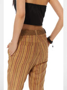 THELIGHT OFFICIAL Retro Vertical Stripe Trousers in Beige - On Model