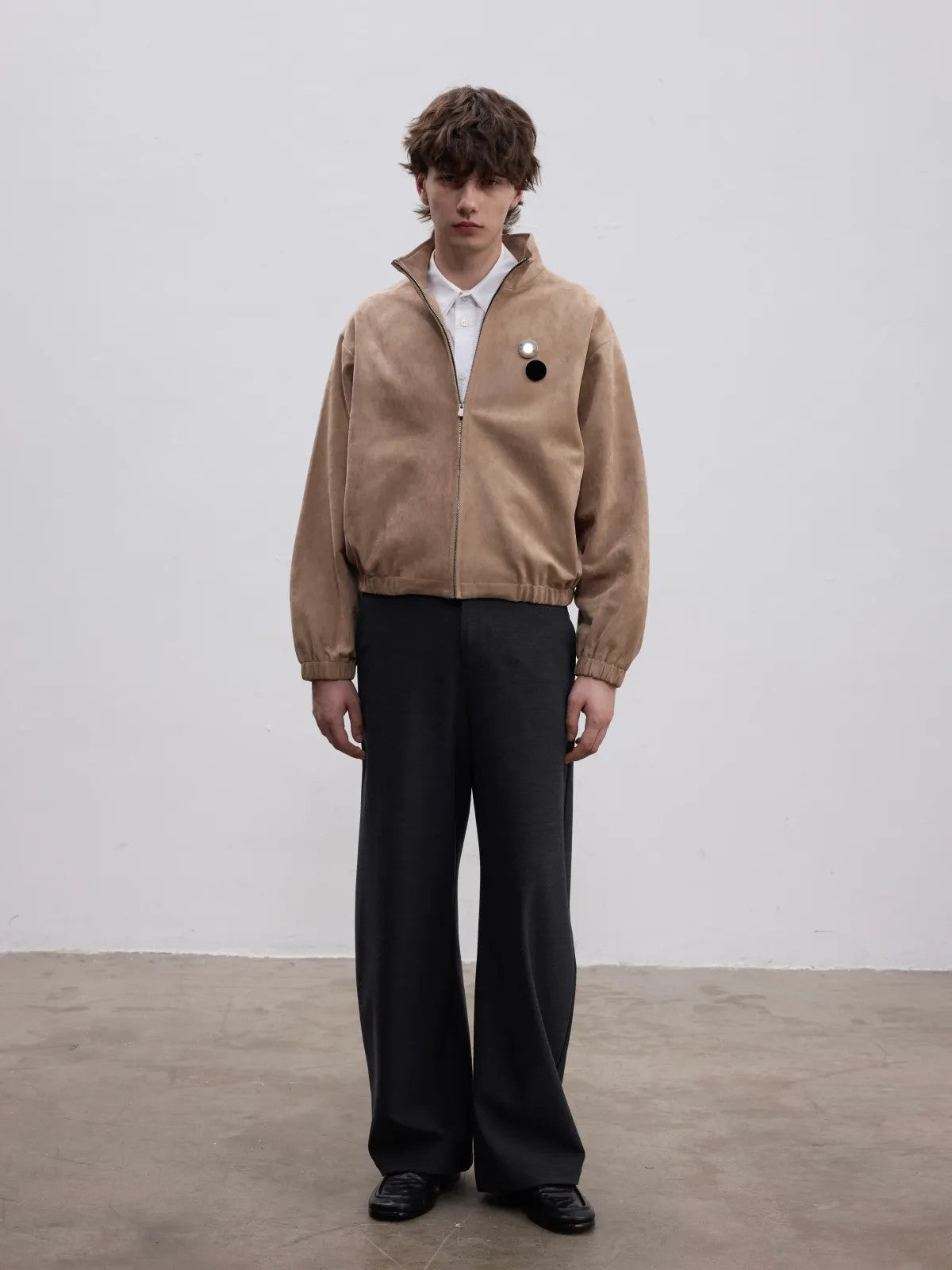 AFterTaste Curved Leg Blend Trousers in Gray - On Model