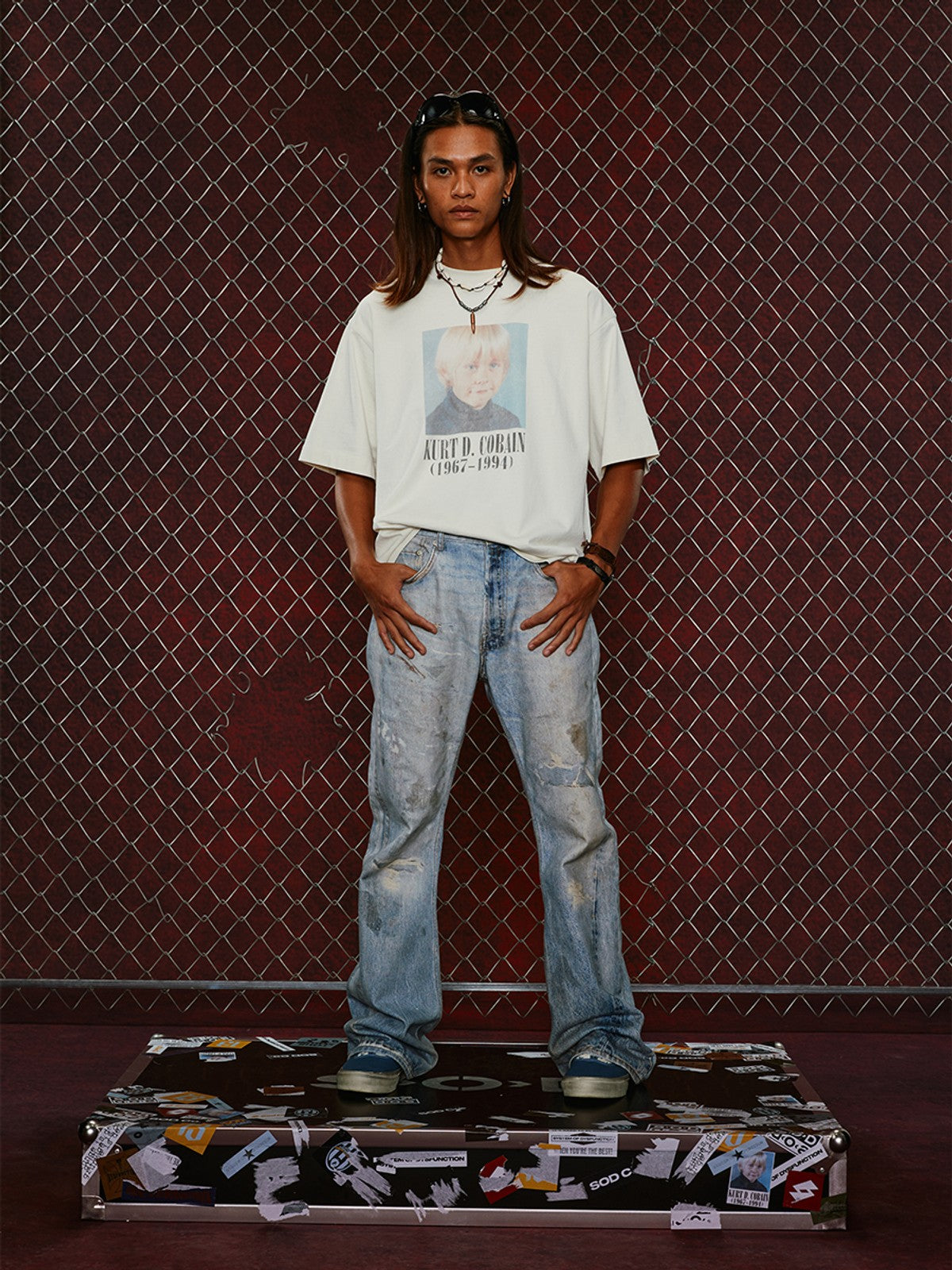 SOD Online Store Vintage Washed Graphic T Shirt in White - On Model