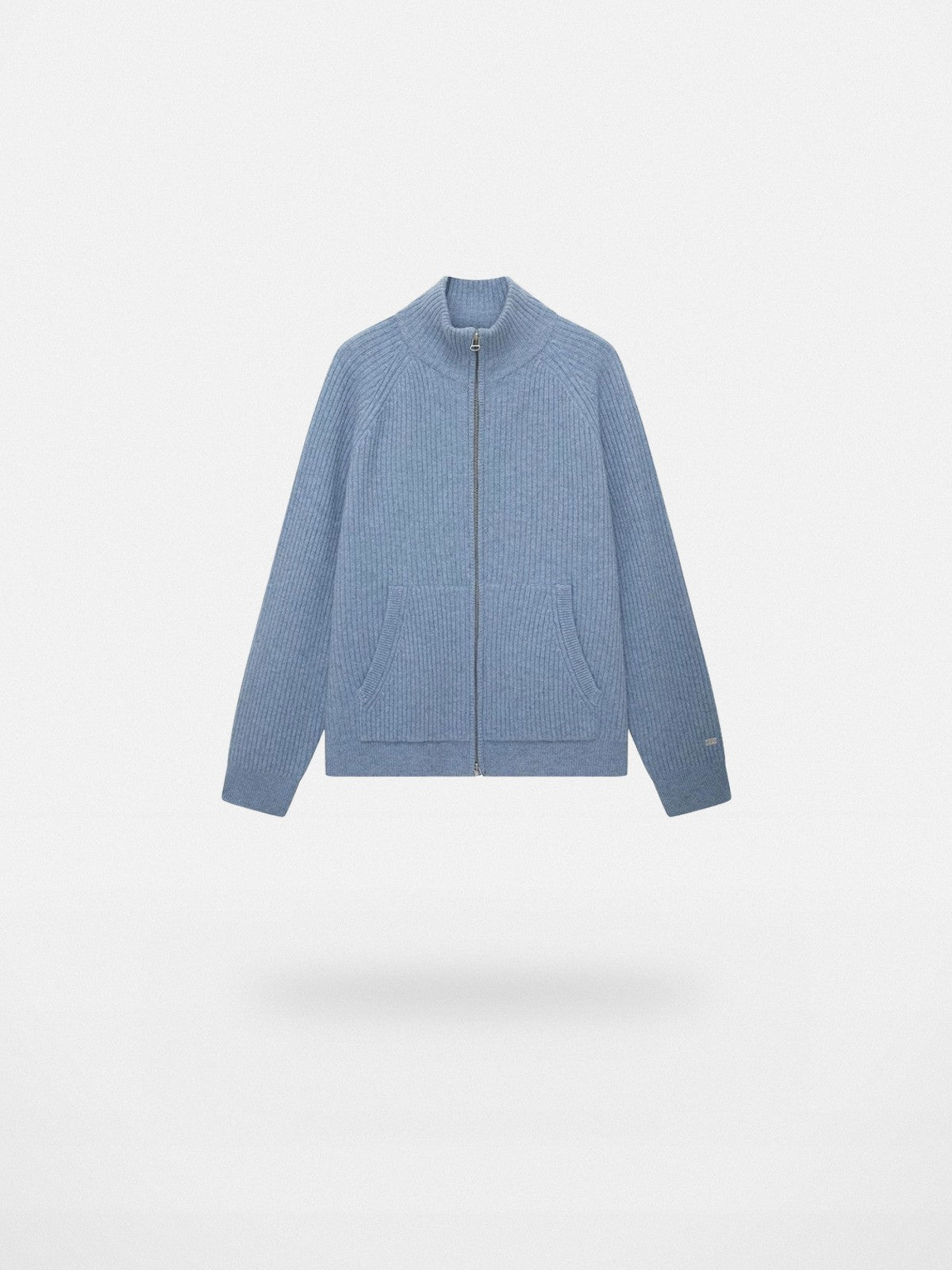 NANS Ribbed Merino Wool Zip Cardigan in Sky Blue