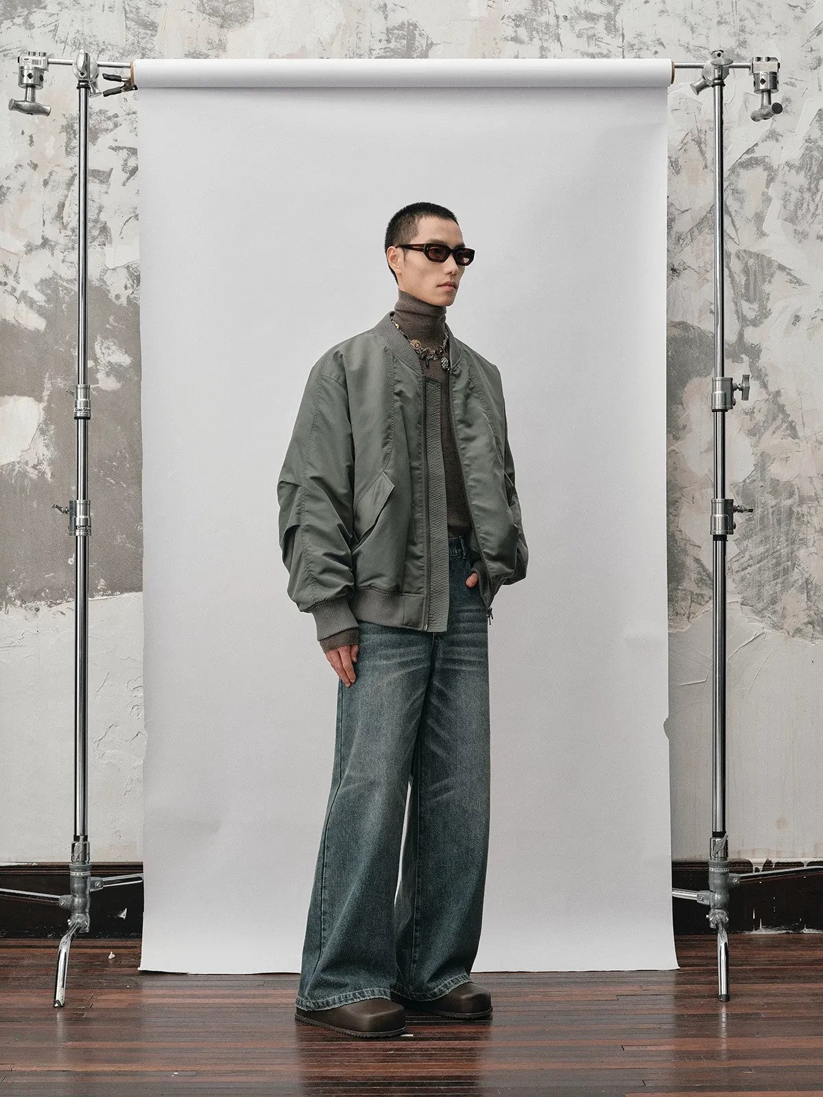 NANS Distressed Straight Leg Jeans in Denim - On Model