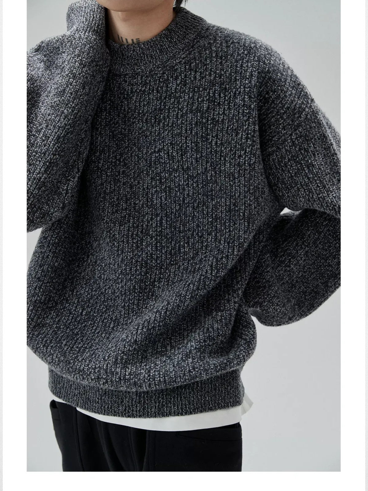 NANS Heavyweight Oversized Merino Crewneck in Gray - On Model