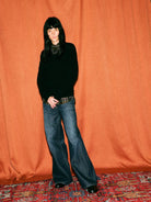 alright then Vintage Dark Wash Wide Leg Jeans in Blue - On Model