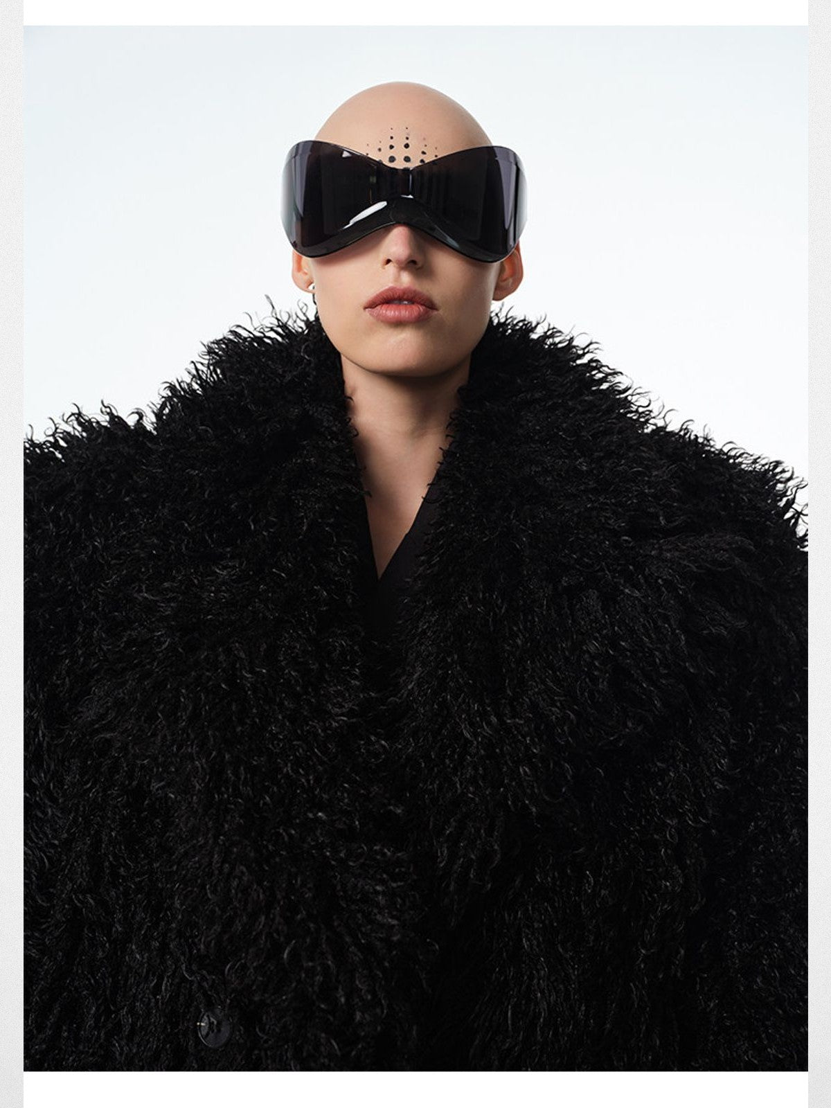 Triangle Project Oversized Long Pile Faux Fur Coat in Black - On Model