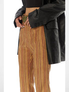 THELIGHT OFFICIAL Retro Vertical Stripe Trousers in Beige - On Model