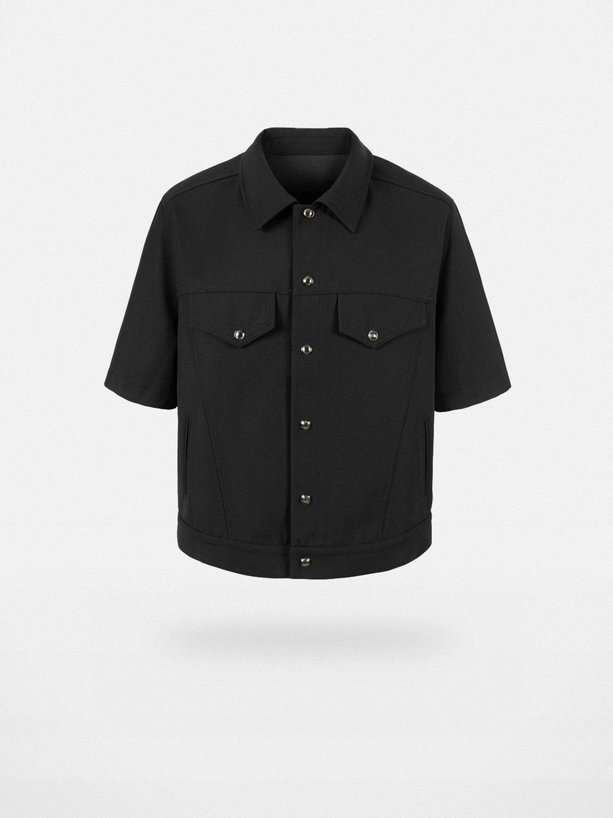 Y OFFICIAL Snap Front Short Sleeve Shirt Jacket in Black