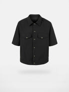 Y OFFICIAL Snap Front Short Sleeve Shirt Jacket in Black