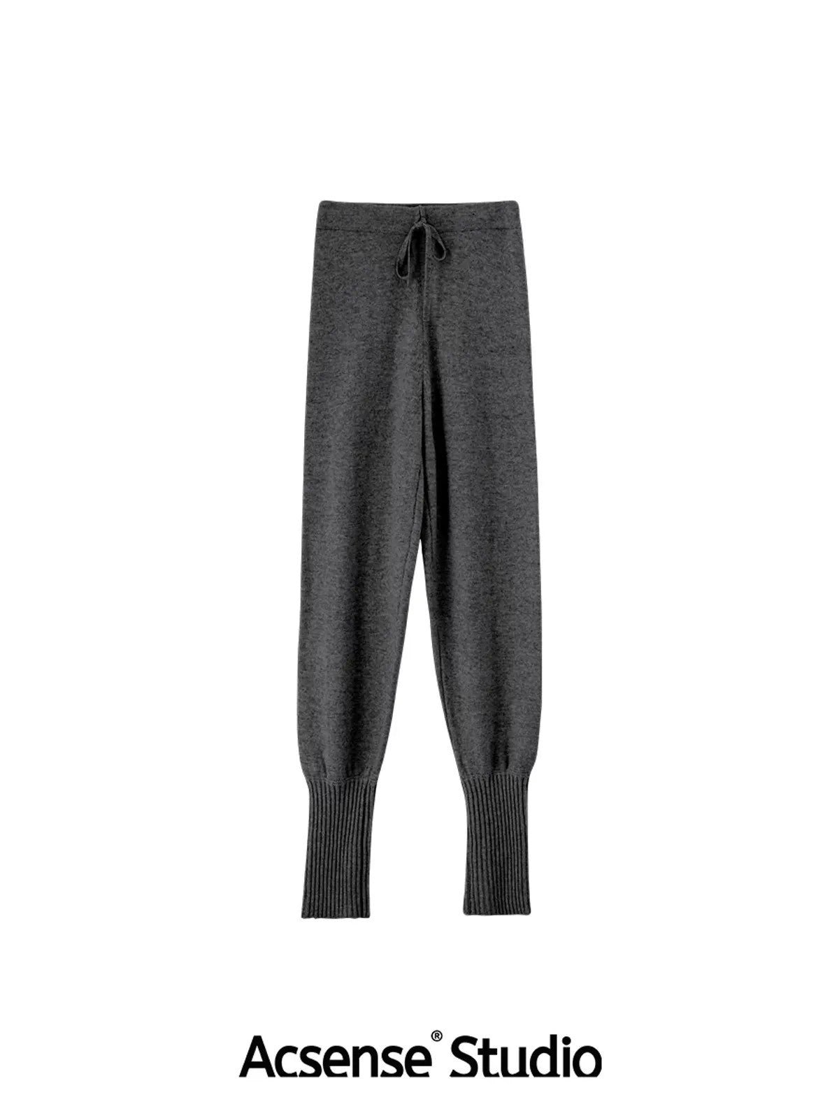 ACSENSE STUDIO Ribbed Cuff Wool Blend Knit Pants in Gray