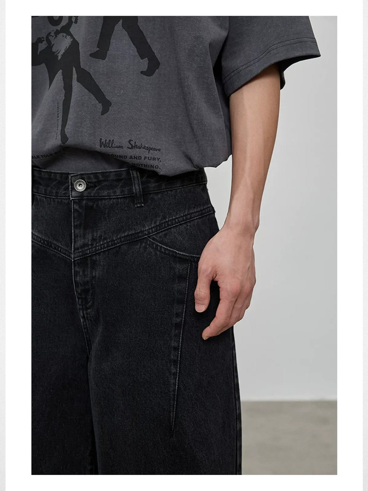 NANS 13oz Diagonal Seam Straight Jeans in Black - Detail