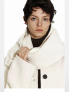 PUKI Double Faced Wool Scarf Coat in White - On Model