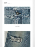 MASONPRINCE Distressed Coarse Weave Jeans in Denim - Detail