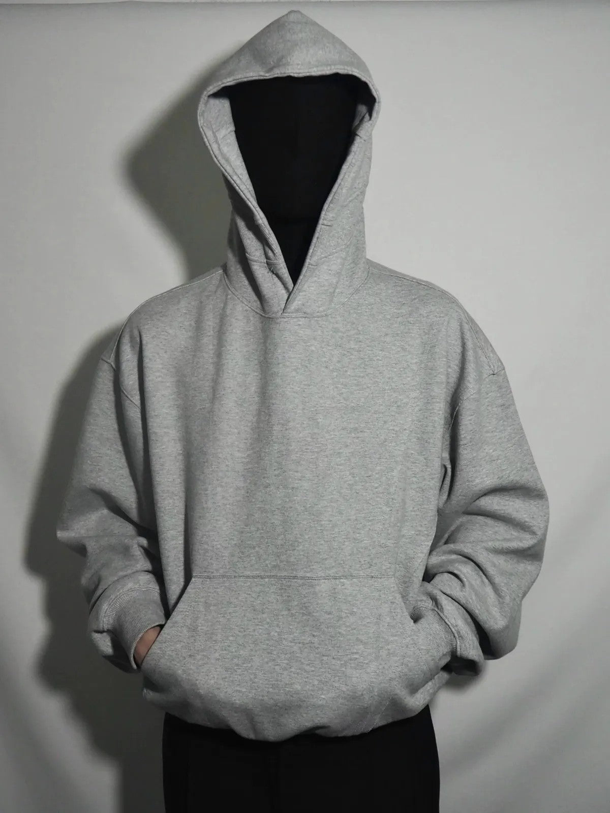 AFterTaste Boxy Ribbed Cotton Hoodie in Gray - On Model