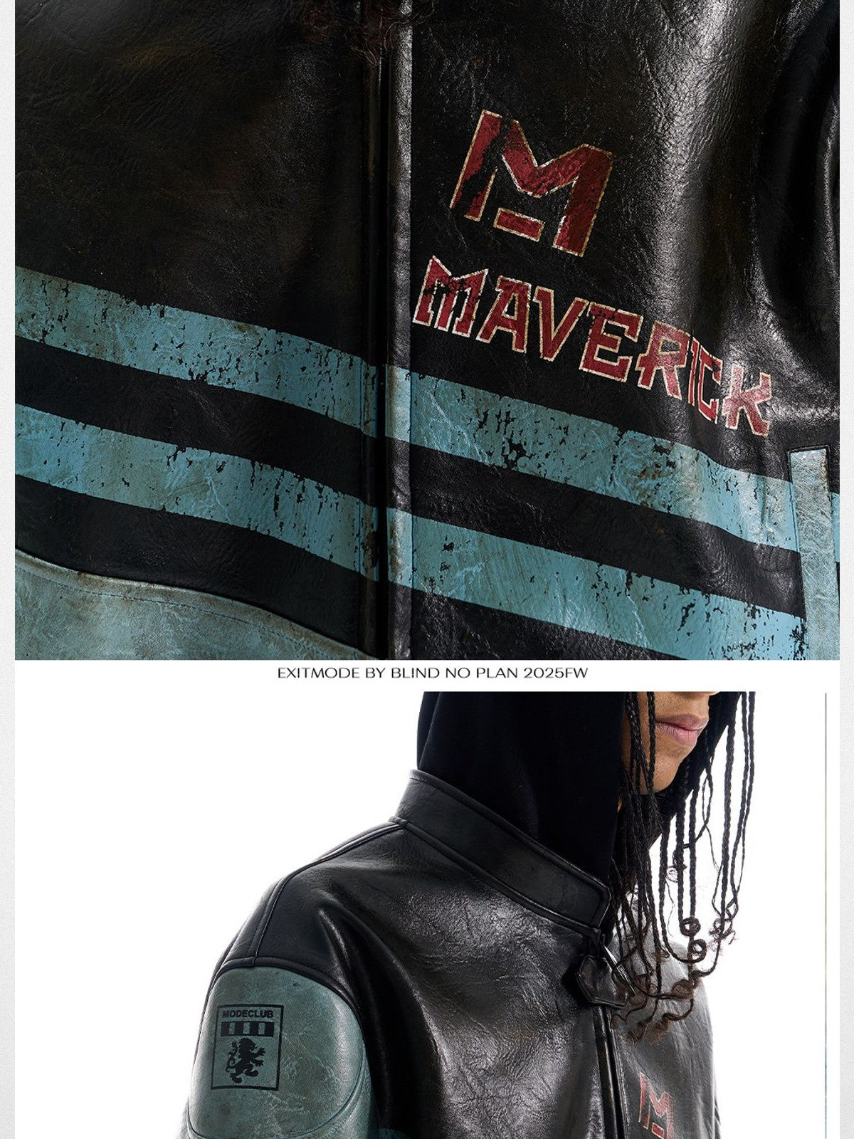 BLINDNOPLAN Distressed Faux Leather Biker Jacket in Black - On Model