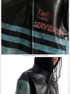 BLINDNOPLAN Distressed Faux Leather Biker Jacket in Black - On Model