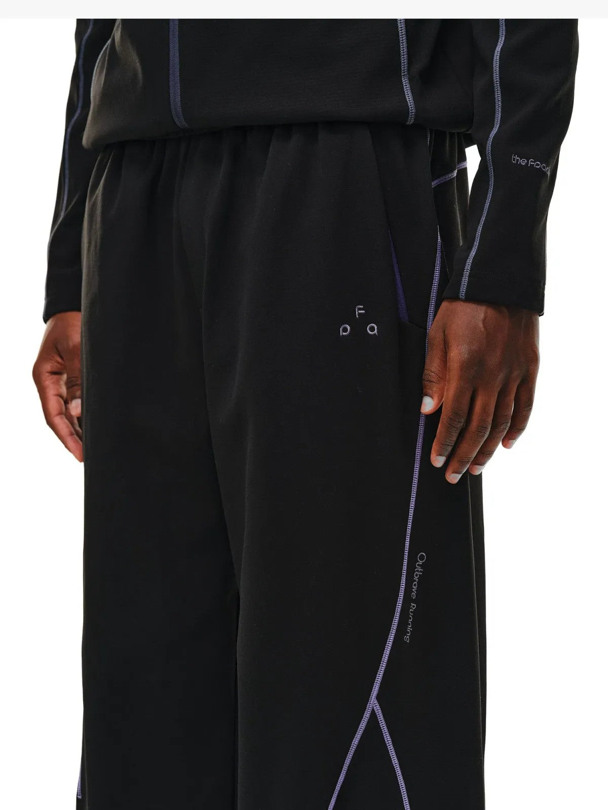 FPA Contrast Stitch Fleece Pants in Black - On Model