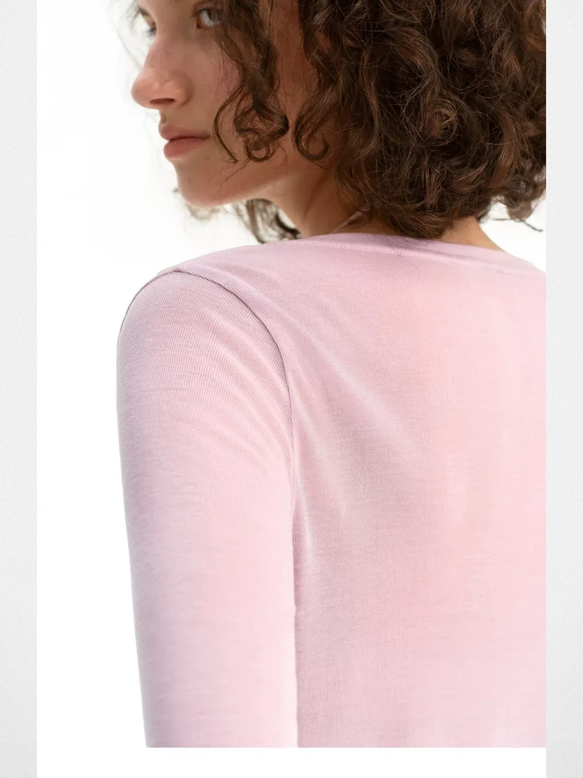 PUKI Mock Layered Striped Top in Lavender - On Model