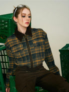 Amee Vintage Plaid Cropped Jacket in Brown - On Model