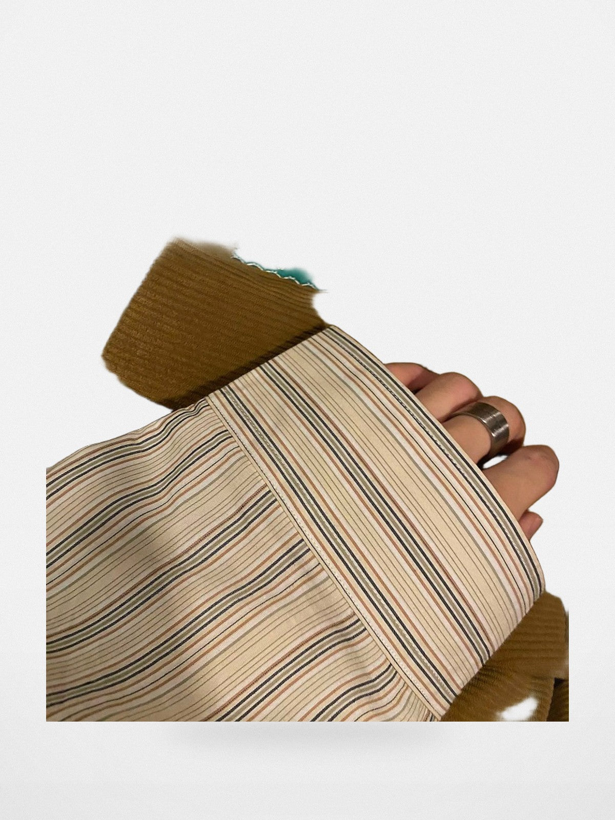 MASONPRINCE Retro Striped Cotton Shirt in Cream - Detail