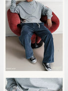 SWFI Far East Distressed Blue Corduroy Work Pants in Blue - On Model