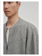 NANS Distressed Yak Wool Zip Cardigan in Gray - On Model