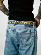 SWFI Far East Leopard Print Pony Hair Leather Belt in Black - On Model