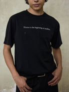 AFterTaste Distressed Slogan T Shirt in Black - On Model