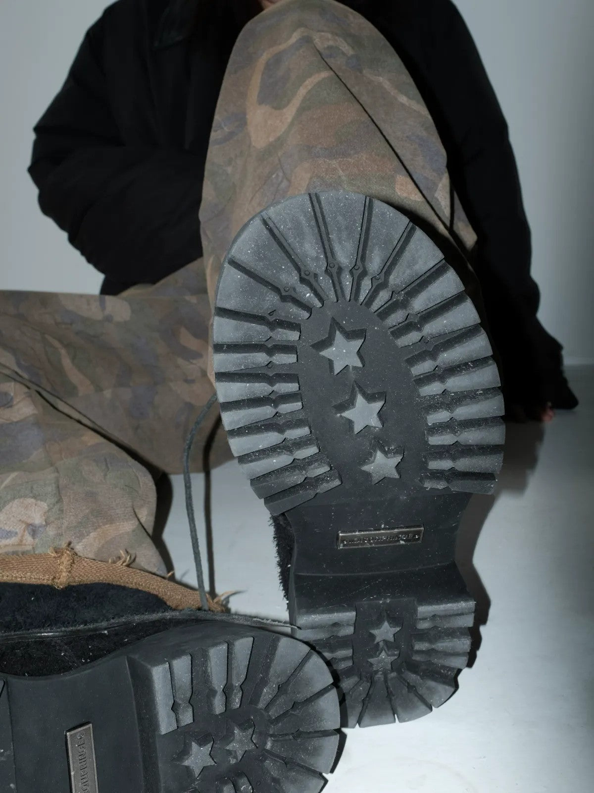 MASONPRINCE Washed Suede Platform Boots in Black - On Model