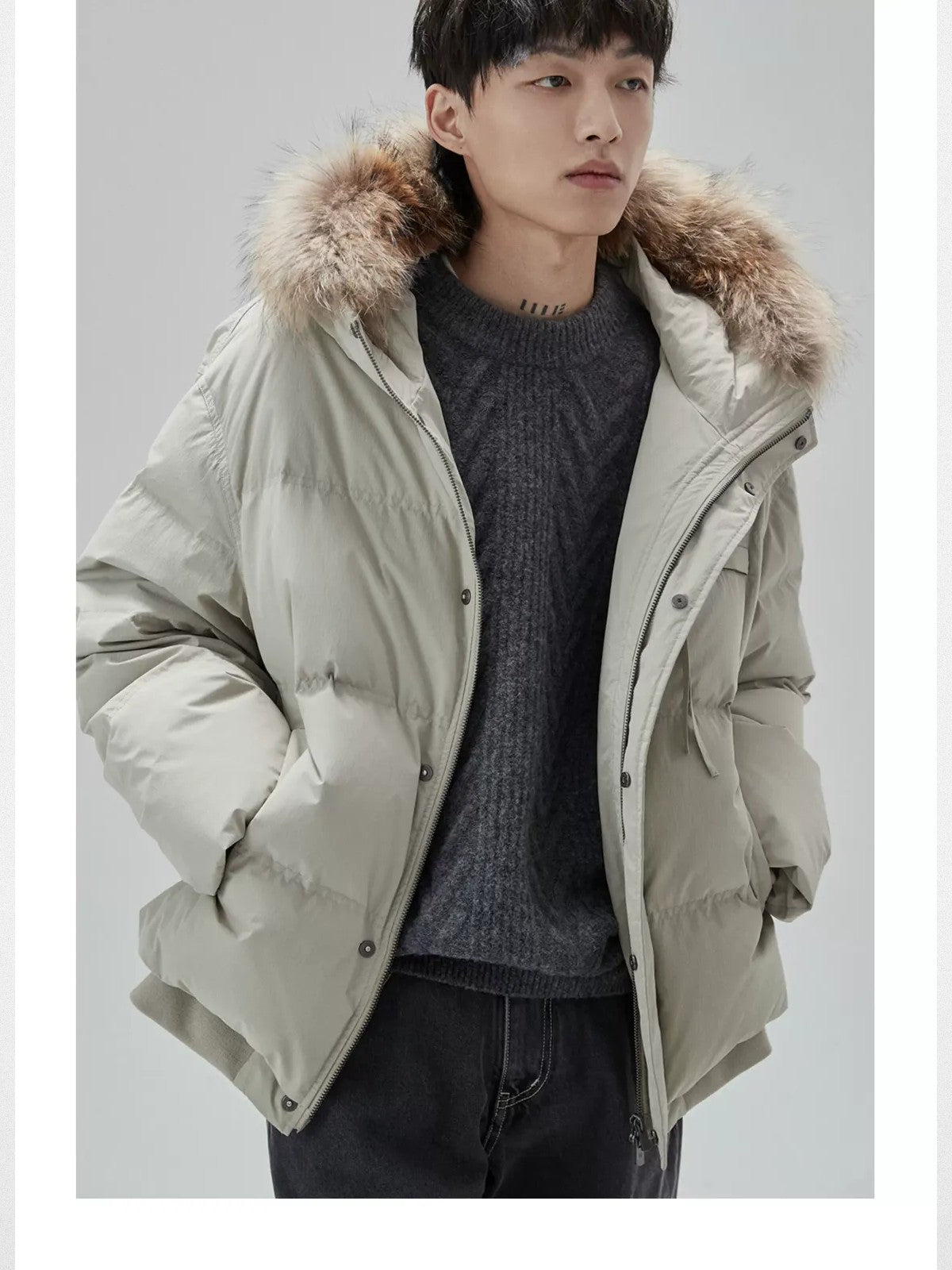 NANS Yak Wool Blend Cable Knit Sweater in Gray - On Model