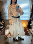 NeverSeez Lyocell Linen Fringe Shirt in Gray - On Model