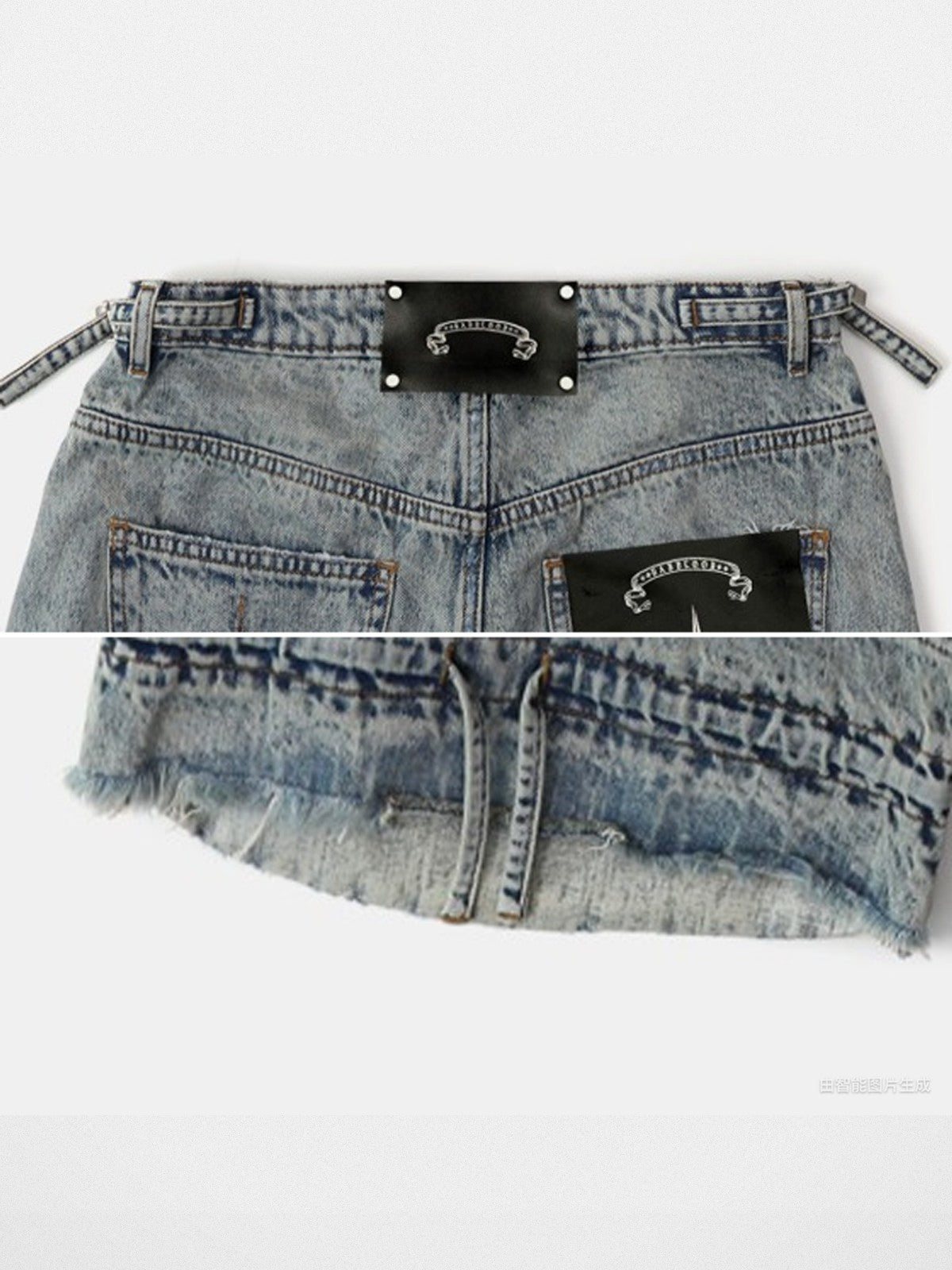 BADSEED Star Patch Denim Bermuda Shorts in Light Blue - Detail