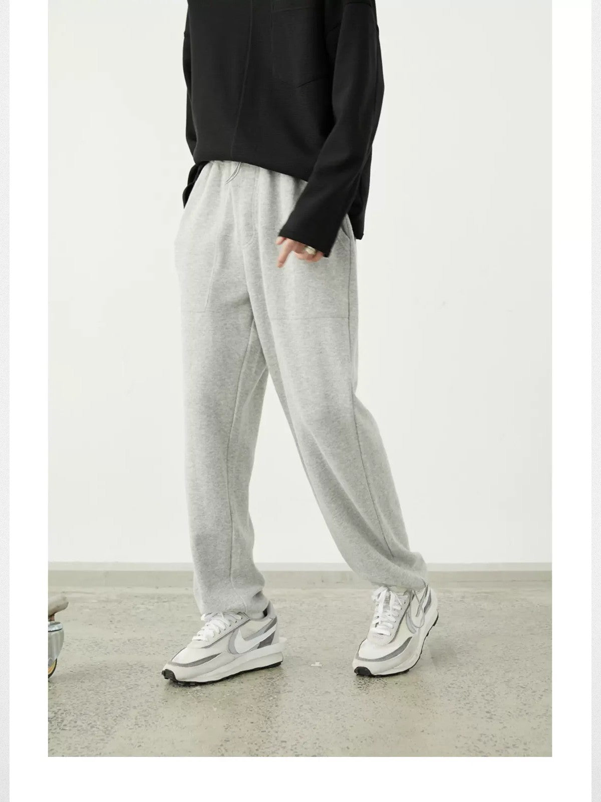 NANS Plush Textured Wide Leg Track Pants in Gray - On Model