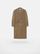 NANS Double Breasted Peak Lapel Wool Coat in Beige
