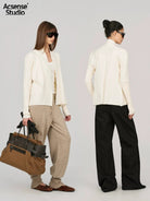 ACSENSE STUDIO Ribbed Open Front Cardigan in White - On Model