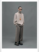 NANS Double Pleated Wool Blend Trousers in Beige - On Model