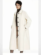 PUKI Double Faced Wool Scarf Coat in White - On Model