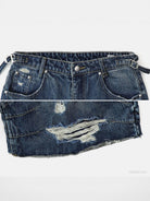 BADSEED Distressed Denim Bermuda Shorts in Medium Blue - Detail