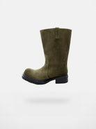 MASONPRINCE Wide Shaft Leather Military Boots in Olive
