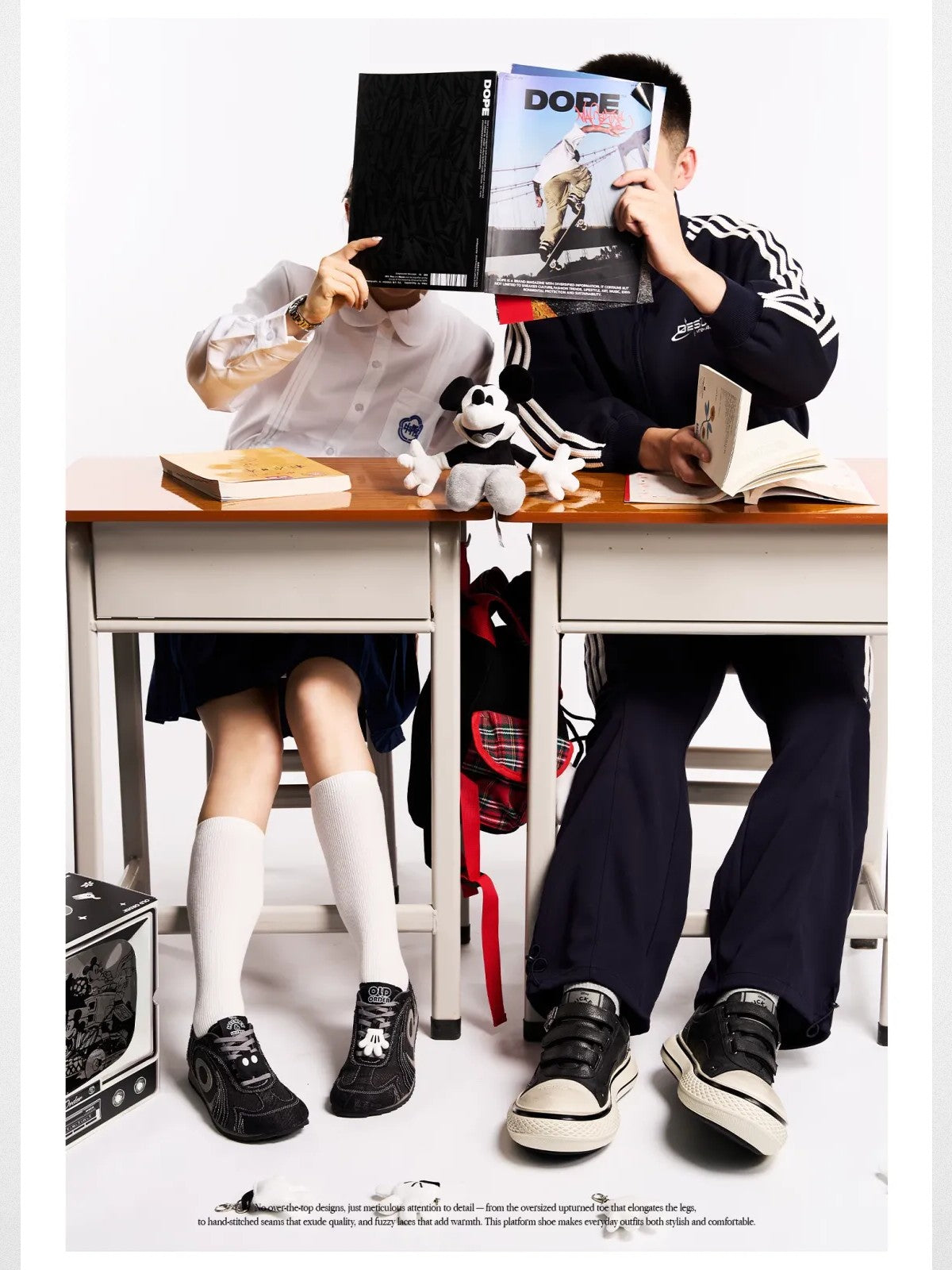 OLDORDER Mickey Mouse Chunky Platform Sneakers in Black - On Model