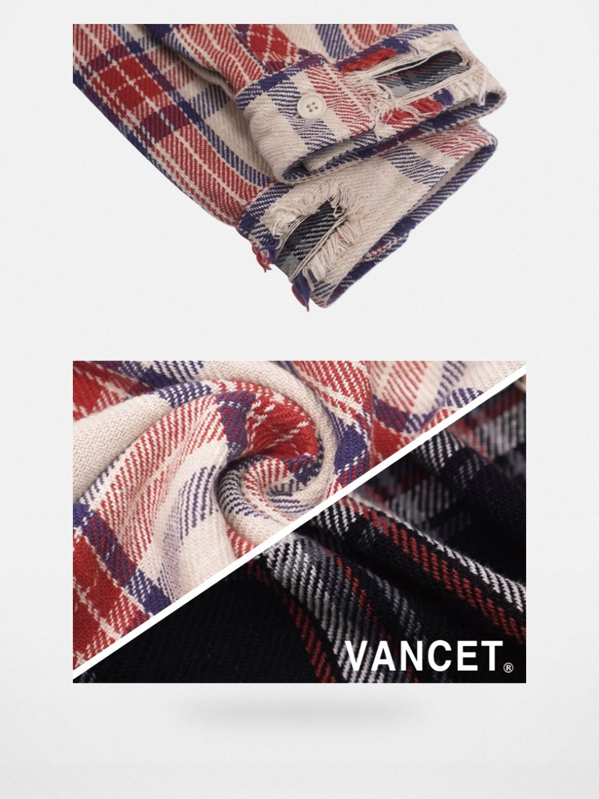 SOD Co. Hand Distressed Plaid Shirt Jacket in White - Detail