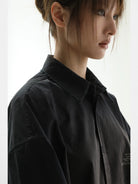 MASONPRINCE Distressed Cotton Short Sleeve Shirt in Black - On Model