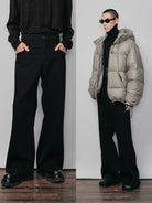 NANS Vintage Wash Micro Flare Jeans in Black - On Model