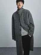 NANS Double Faced Wool Rabbit Hair Coat in Gray - On Model