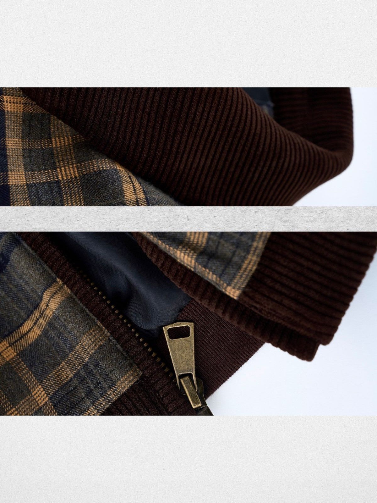 Amee Vintage Plaid Cropped Jacket in Brown - Detail