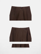ACSENSE STUDIO Wool Blend Pleated Culottes in Brown - Detail